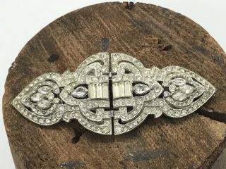 Antique Vtg Art Deco Rhinestone Silver Shoe Dress Scarf Clip Duette Brooch Pin