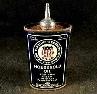 Vintage M - F - A Household Oil Handy Oiler Lead Top Rare Old Advertising Can 1950s