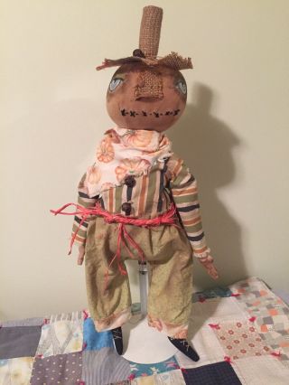 Primitive Grungy Tall Mr.  Scarecrow 19” Tall All Handmade