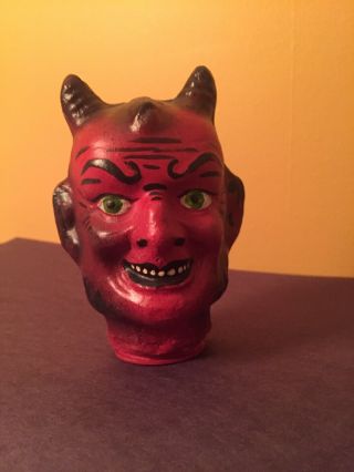 Rare Vintage Paper Mache Devil Head Candy Container Ex