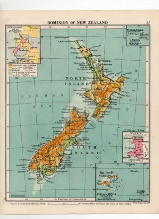 Antique Map Of Zealand George Philip & Sons C1930