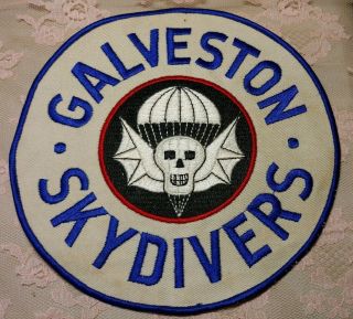 Vintage Galveston,  Tx Skydiving Skydivers Patch Parachute Skull Large 8 " Rare