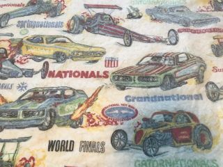 Vtg 70s NHRA Hot Rod Drag Racing Cars World Finals Gatornationals.  BLANKET.  RARE 2