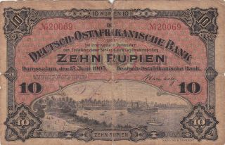 10 Rupien Vg Banknote From German East Africa 1905 Pick - 2 Rare