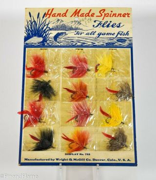 Wright & Mcgill Hand Made Flies Antique Fly Fishing Lure Dealer Display Card