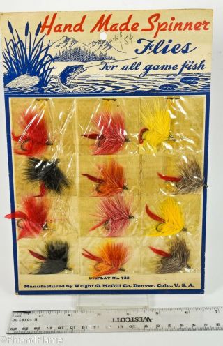 Wright & McGill Hand Made Flies Antique Fly Fishing Lure Dealer Display Card 3