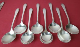 8 Vintage 1847 Rogers Bros Lovelace Round Bowl Gumbo Soup Spoons No Monograms