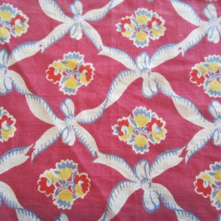90cm X 39cm Wine Pink With White Bows Vintage Antique Cotton Eiderdown Fabric
