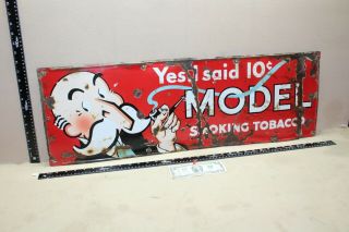Rare 1920s 10 Cent Model Smoking Tobacco Porcelain Metal Sign Man Smoking Pipe