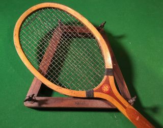 Antique Reach Newport Wood Tennis Racket W/press 1917 Rare Vintage