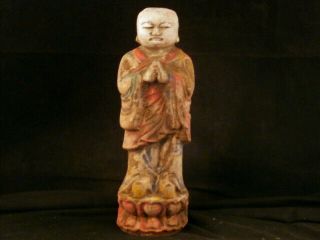 9.  0 Inches Unusual Chinese Old Wood Hand Carved Monk Statue M001