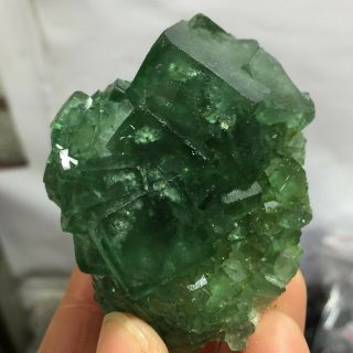 Rare Natural Cubic Green Fluorite Quartz Crystal Mineral Specimen Healing 90g