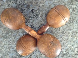 Antique Vintage D&m Maple Wood 2 Lb.  Hand Weight Dumbbells Exercise Old Sporting
