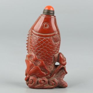 Chinese Exquisite Handmade Fish Carving Antlers Snuff Bottle