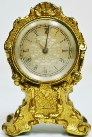 Rare Antique English Small Rococo Single Fusee Verge Watch Carriage Desk Clock