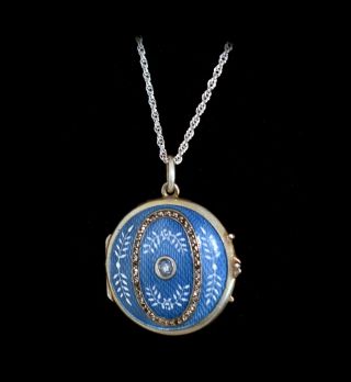Wow Stunning Rare Antique Sterling Enamel Guilloche Jeweled Locket Necklace