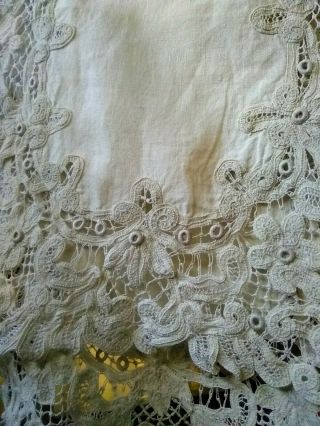 Vintage/ Antique Victorian Linen & Battenberg Lace Table Runner/dresser Scarf