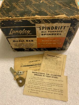Vintage Langley Spindrift Model 860 Reel Including Box And 2