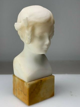 Antique Carved Alabaster Italian W Marble Young Girl Child Bust 6 Inches Tall