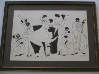 Vintage Antique Black Americana Painting Musicians Jazz Band By Edward Dorsey