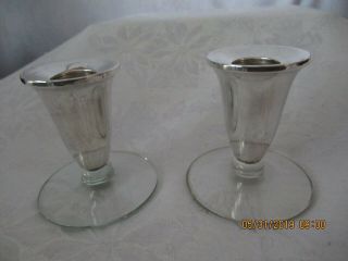 Silver Candlestick Holders W/ Glass Base By Duchin Creations - Vintage