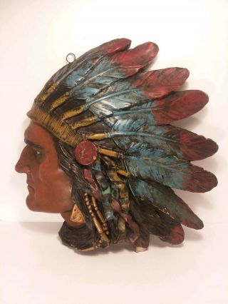 Large Antique American Indian Chief Bust - Vintage Wall Decor 17 " ×16 " ×5 "