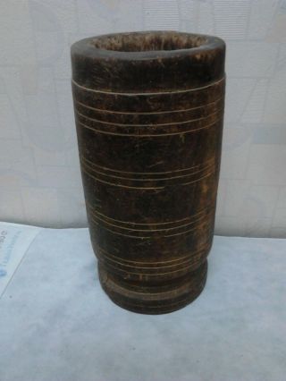 Primitive Antique Old One Piece Wood Wooden Mortar For Spices