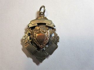 Vintage Solid Silver & Gold Shield Design Pocket Watch Chain Fob C1913 - 9g