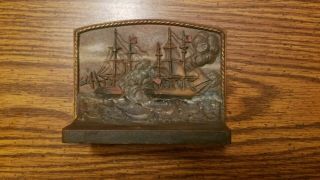 Antique Bradley Hubbard B & H Iron Bookend Battle Between Usa And British Ships