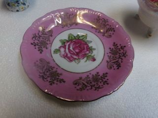 Royal Halsey 3 Footed Tea Cup & Saucer China Pink w/ Pink Roses Gold Lusterware 2
