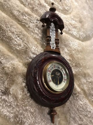 Rare Vintage Antique Germany Wall Barometer And Thermometer With Walnut Case