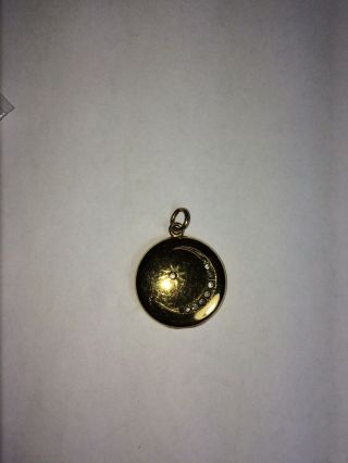 Antique Gold Filled Celestial Locket With Moon & Star With Paste Stones (1 " Diam