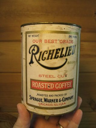 Antique Richelieu Paper Label Coffee Can Sprague Warner Grocery Store Chicago