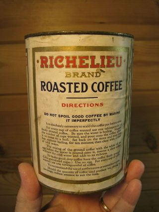 ANTIQUE RICHELIEU PAPER LABEL COFFEE CAN SPRAGUE WARNER GROCERY STORE CHICAGO 3