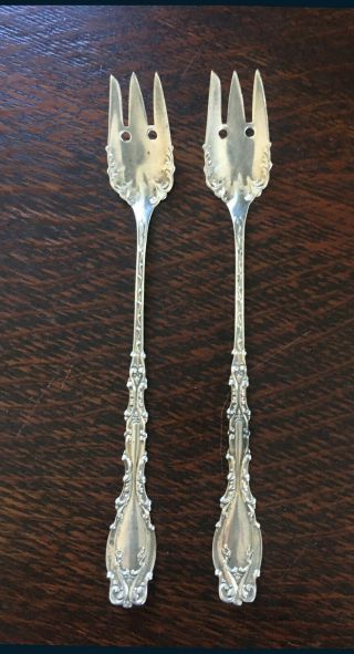 2 Antique Sterling Silver " Josephine " Cocktail Forks By Frank Whiting