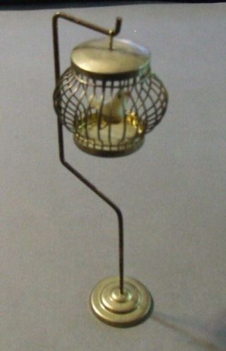 Vintage Miniature Dollhouse Brass Bird Cage With Floor Stand