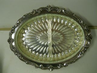 Vintage Towle EP Silver Plated Divided Relish Nut Dish Tray w/ Glass Insert 2847 2