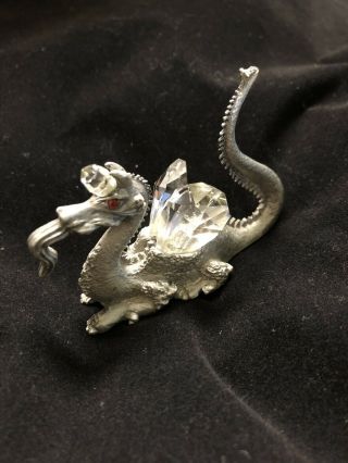 Rare Vintage Pewter Fantasy Dragon Unicorn With Swaroski Crystal Wings/horn/eyes