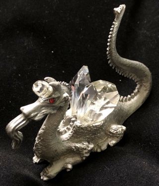 Rare Vintage Pewter Fantasy Dragon UNICORN With Swaroski Crystal Wings/Horn/Eyes 2