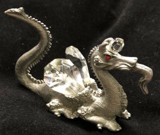 Rare Vintage Pewter Fantasy Dragon UNICORN With Swaroski Crystal Wings/Horn/Eyes 3