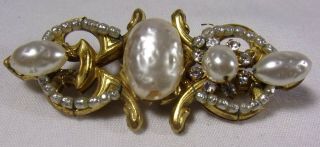 Vintage Fine Miriam Haskell Gold Plate Blister Pearl Rhinestone Pin/brooch Rare