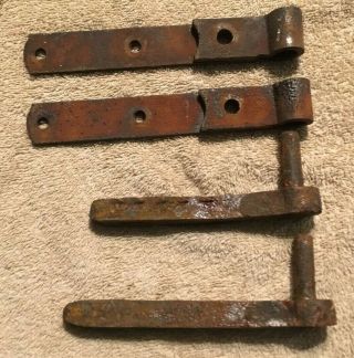 2 Small Vintage Antique Strap Hinges W/ Pins Barn Door Gate Pair 8 1/4 " X 1 1/4 "