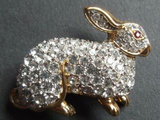 Rare A & S Austrian Crystal Rabbit Brooch Attwood Sawyer 1 1/2 " (3.  8cm)