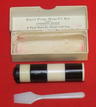 Colt Firearms White & Black Purse Make Up Kit 1940s With Spatula & Box Very Rare