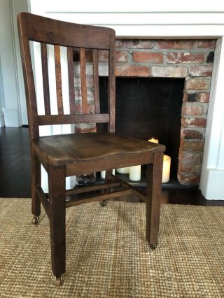 Antique Wooden Chair With Wood/brass Casters,  And Rare Find