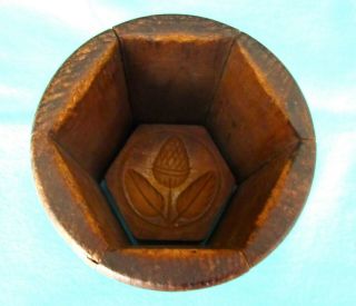 Rare 6 Sided Antique Primitive Thistle Flower Design Butter Mold Buttermold