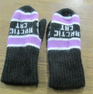 Vintage Arctic Cat knit mittens black/pink scarce 2
