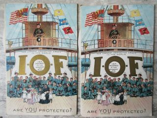 2 Antique 1897 I.  O.  F International Order Of Foresters Fold Out Mechanical Cards