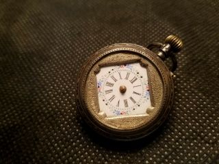 Vintage 35mm Swiss Mignon Pocket Watch With.  800 Silver Hunter Case For Repairs