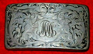 Antique Vintage Silver? Repousse Ornate Calling Business Card Holder Case Curved